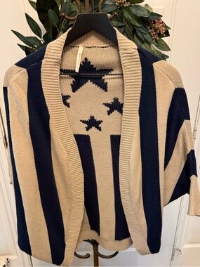 Ekklesia Stars & Stripes Open Front Knit cardigan Sweater w Dolman Sleeves M